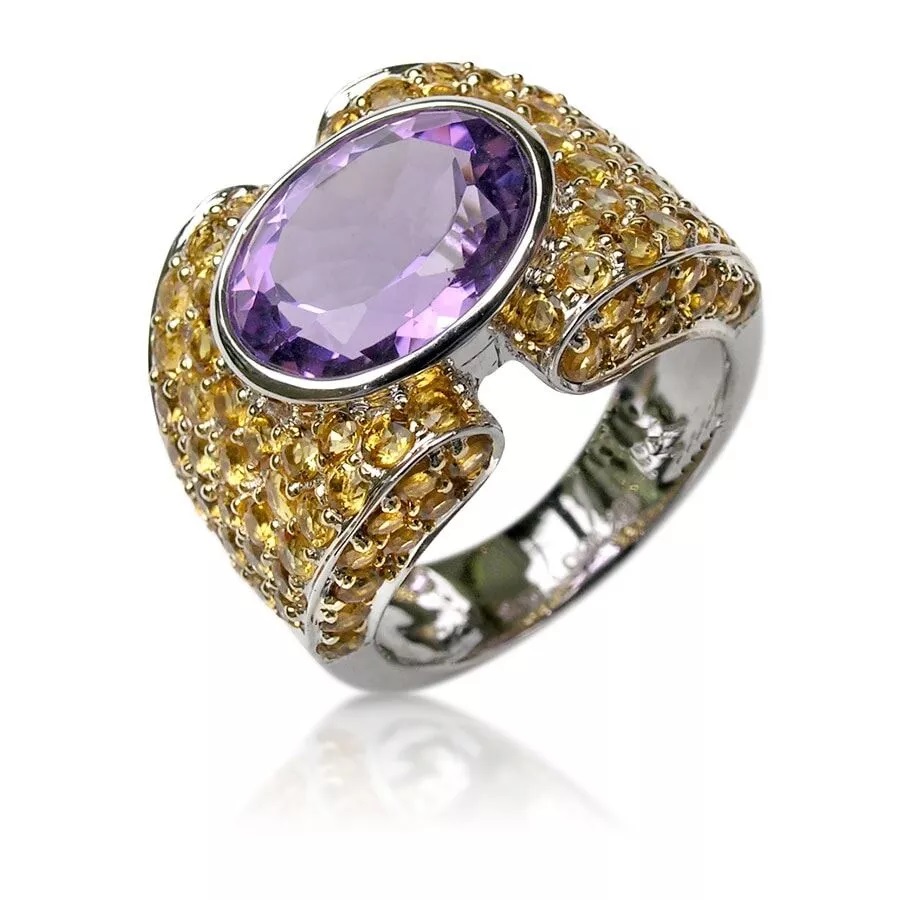 Anillo con amatista central y citrino