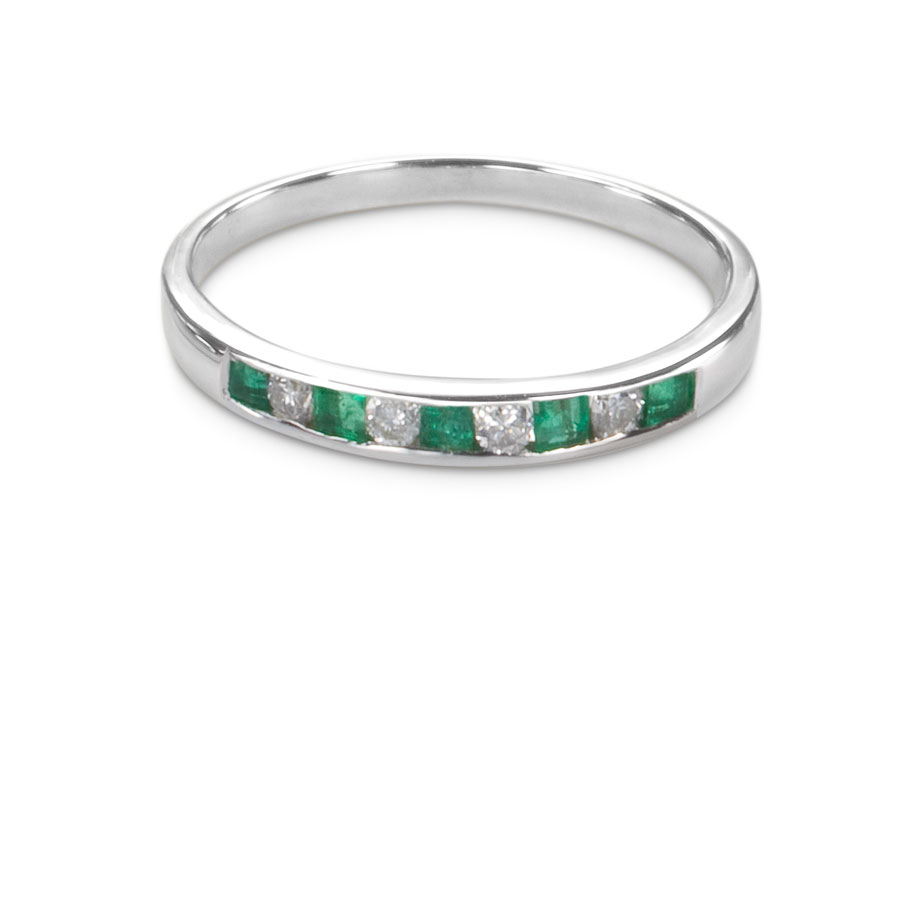 Anillo de oro blanco con esmeraldas y brillantes